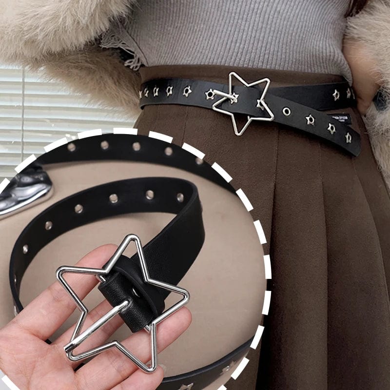 Black Y2K Star Buckle Belt