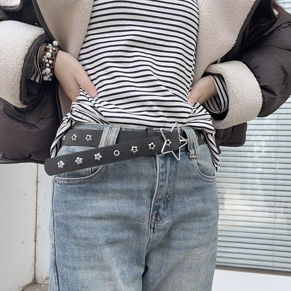 Black Y2K Star Buckle Belt