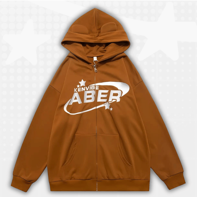 Brown Zip Up Hoodie Y2K