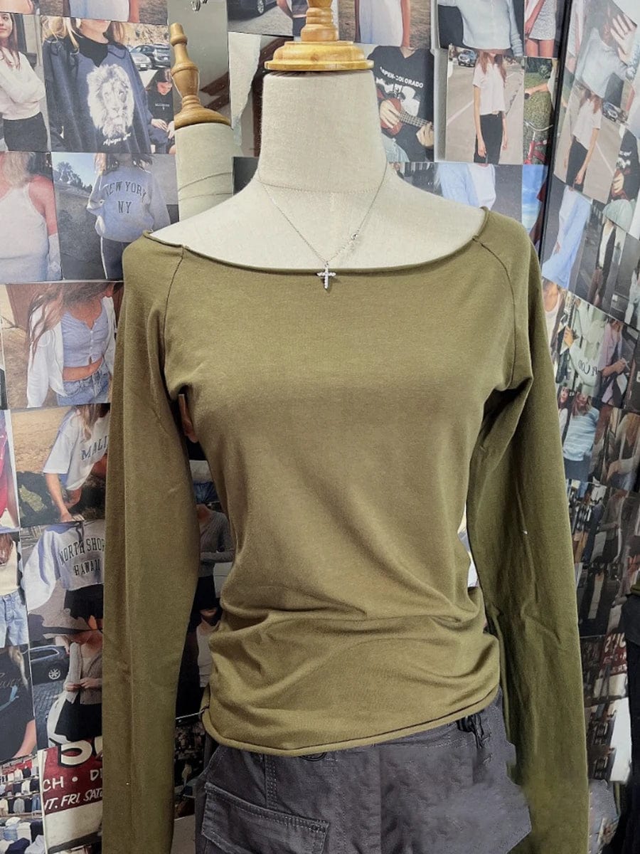 Long Sleeve Open Shoulder Top