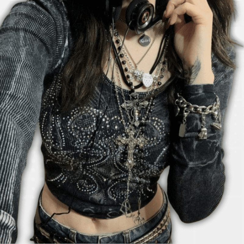 Rhinestone Y2K Graphic Crop Top