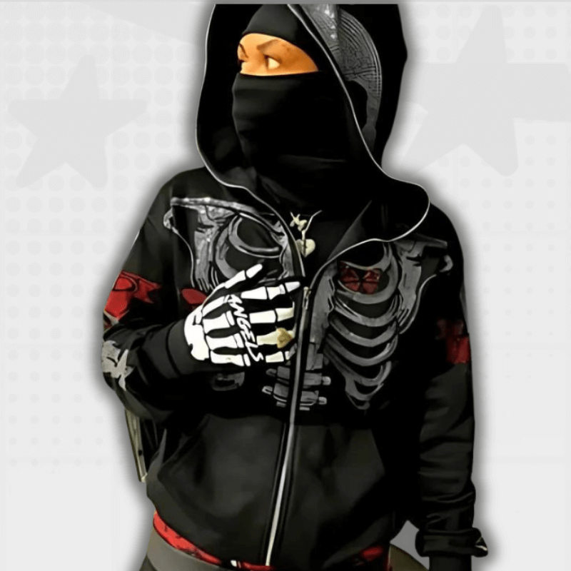 Y2K Full Zip Skeleton Hoodie