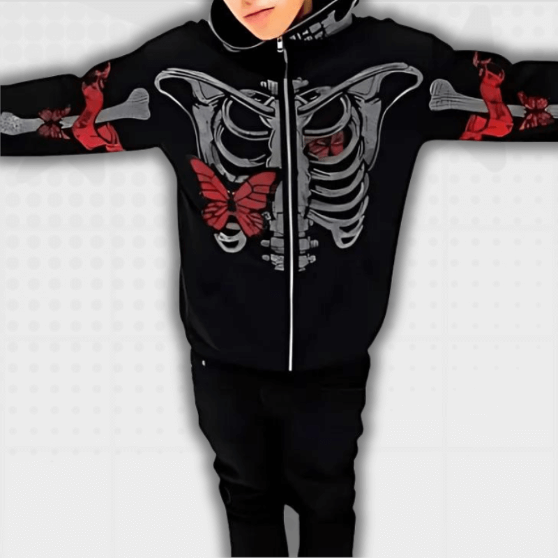 Y2K Full Zip Skeleton Hoodie