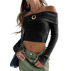 Y2K Long Sleeve Ribbed Knit Crop Top