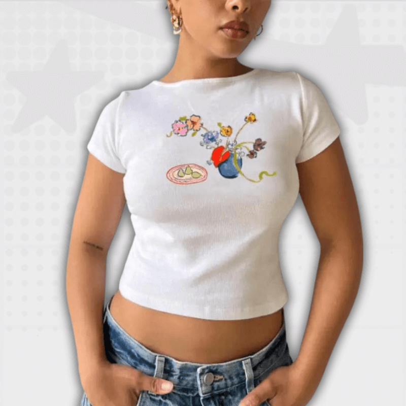 Y2K White Crop Tee