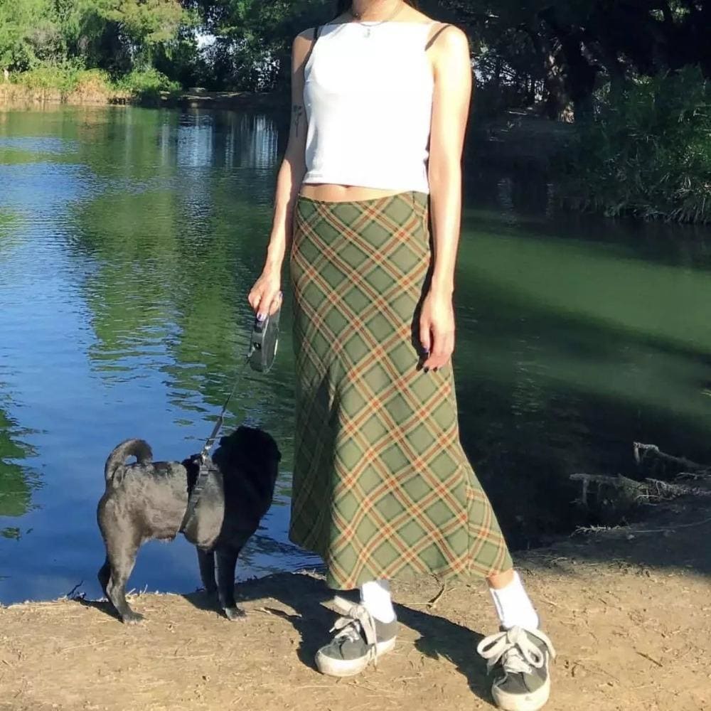 Checked Y2K Maxi Skirt